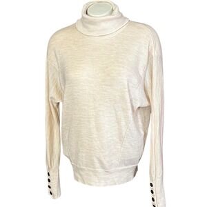 Moth Anthropologie Cream Beige Turtleneck Sweater with Button Cuffs Size S